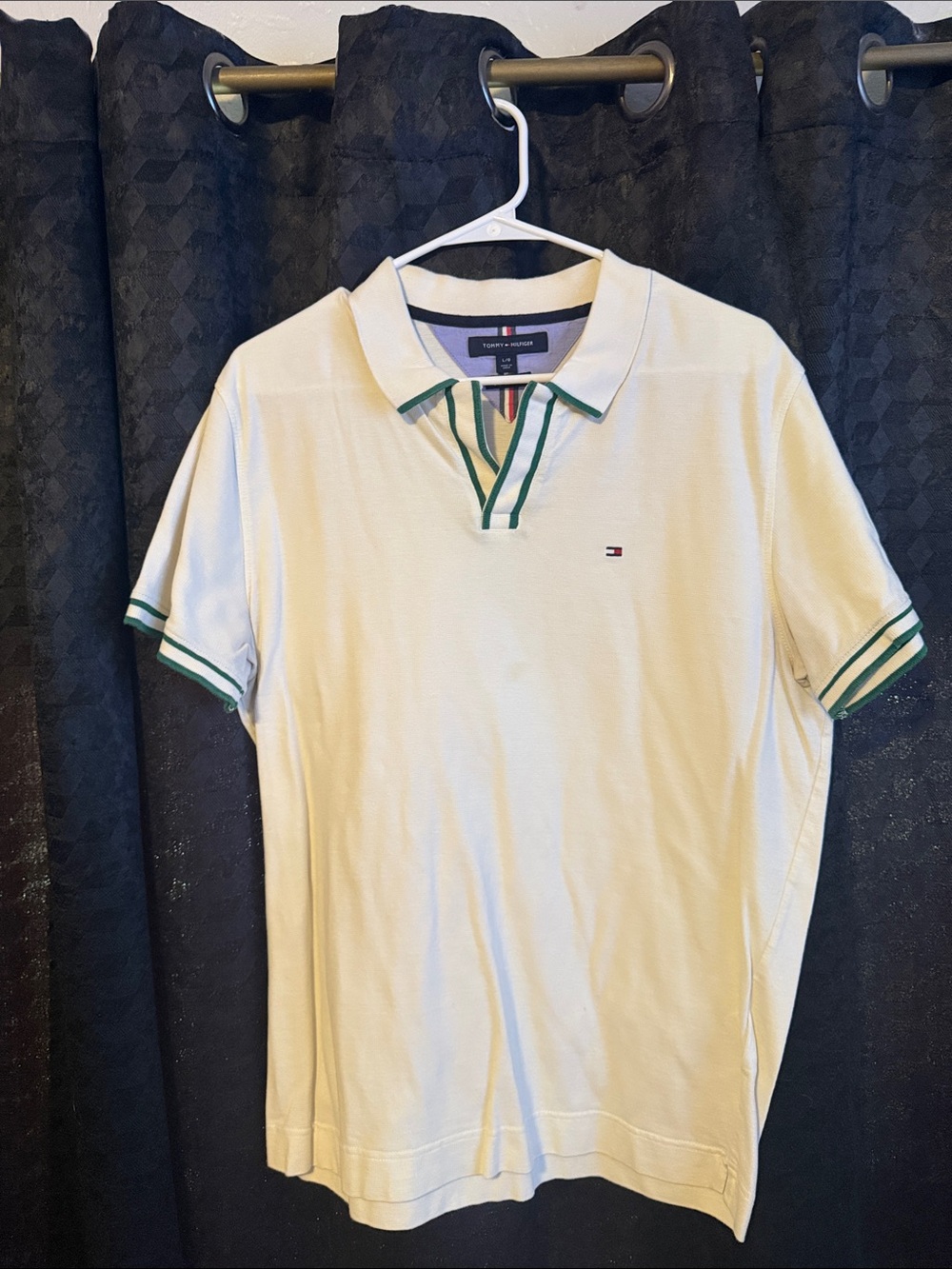 Tommy Hilfiger Cream Polo with Green Trim